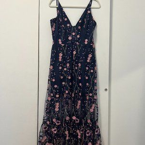 Navy Embroidered Floral Dress BRAND NEW